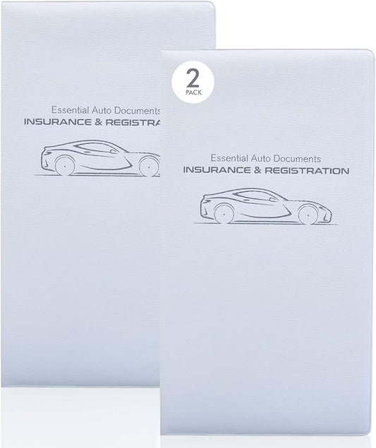 Andalus Auto Registration & Insurance Card Holder Pack of 2, Waterproof Essential Car Registration Holder with Hook & Velcro Closure, Perfect for Every Vehicles Glove Boxes (White - 9.5" x 5.15")