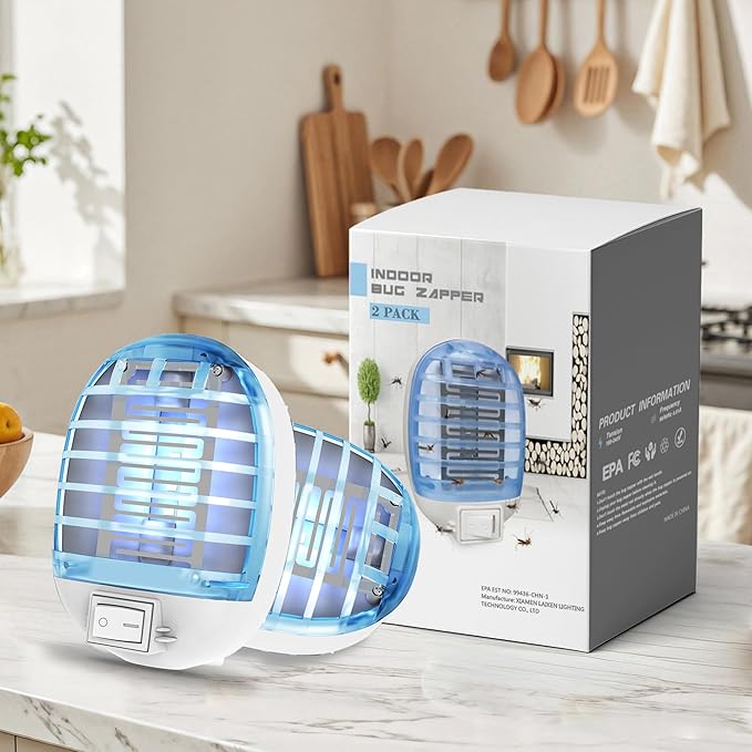 Bug Zapper Indoor, Electronic Fly Trap Insect Killer, Mosquitoes Killer Mosquito Zapper with Blue Lights for Living Room, Home, Kitchen, Bedroom, Baby Room, Office(2 Packs)