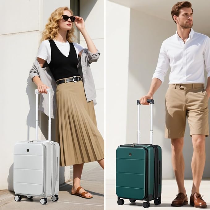 MILADA Expandable Carry On Luggage with Spinner Wheels PC Hard Shell Suitcases 20 Inch Top Opening Travel Suitcase with Wheels TSA Approved Luggage Trunk Rolling Carry-On, Blackish Green