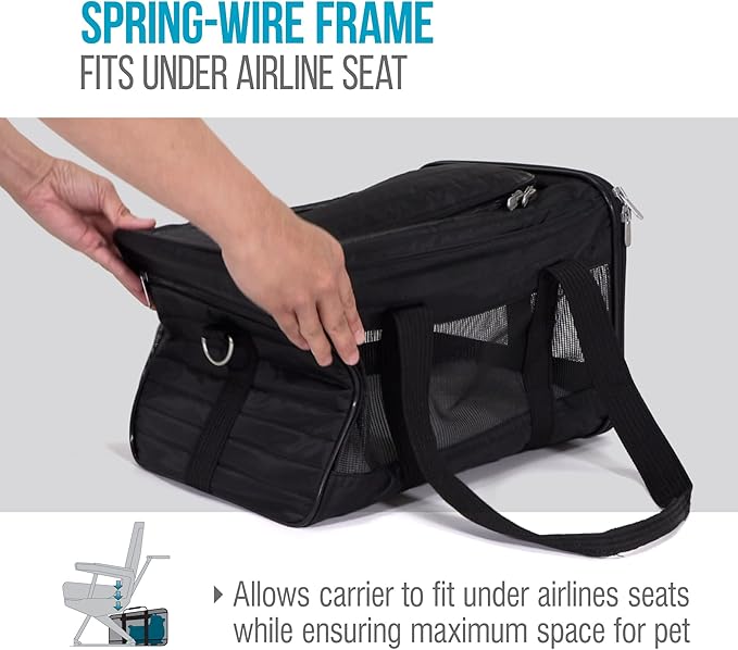 Sherpa Pet Carrier Airline Approved with Spring Wire Frame - Cat & Dog Carrier for In-Cabin Travel, Mesh Ventilation, Locking Zippers - Black Lattice, Large