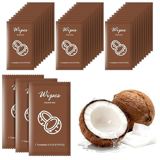 Individual Hand Wipes,Wet Wipes Individually Wrapped Bulk Cleansing Travel Size Wet Wipes for Wedding Travel Restaurant Barbecue(coconut,pack of 50)
