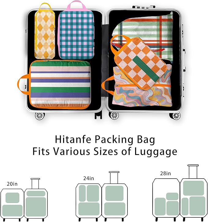 6 Pcs Compression Packing Cubes, Packing Cubes for Travel, Waterproof Luggage Organizer Bags Set, Cute Packaging Cubes for Women Kids Backpack Carry-Ons