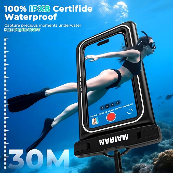 MAIRAN Floating Waterproof Phone Pouch 2Pack, Floatable IPX8 Waterproof Phone Case 8.0" for iPhone 16 15 Pro Max Samsung S25,Cellphone Dry Bags for Vacation Beach Pool Kayak Cruise Travel Essentials