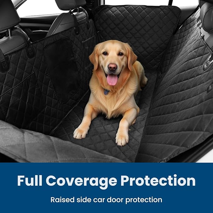 Dog Hammock for Car with Door Protectors, Waterproof, Scratchproof, Split Soft Dog Seat Cover for Back Seat with Mesh Window, Fits SUV/Sedan/Tesla Models (Black)