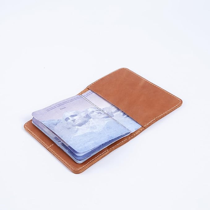 INCARNE US Passport Cover Clear - Travel Passport Wallet - Leather Passport Holder for Men Women Family with Card Slots & Note Compartmen - Sleeve Protector - Genuine Leather - Vintage Cognac