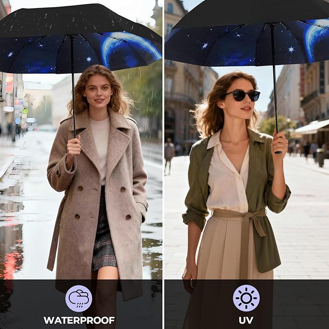 LLanxiry Compact Travel Umbrella, 44" Canopy, Automatic Open/Close Windproof Umbrella, 210T Pongee, 8-Rib Fiberglass, Travel Size Mini, Portable Rain/Sun Umbrellas UPF 50+ with Cover