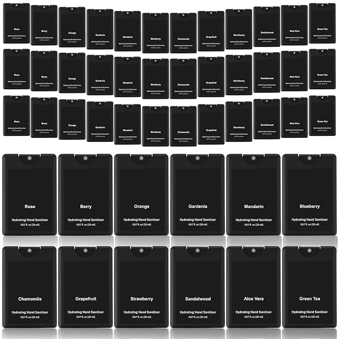 Frienda 48 Pcs Travel Size Hand Sanitizer Spray Bulk 2026 New Year Gift Pocket Power Mist Black Hand Sanitizer Spray Employee Appreciation Gift for Team Coworker Staff Goodie Bag Stuffer