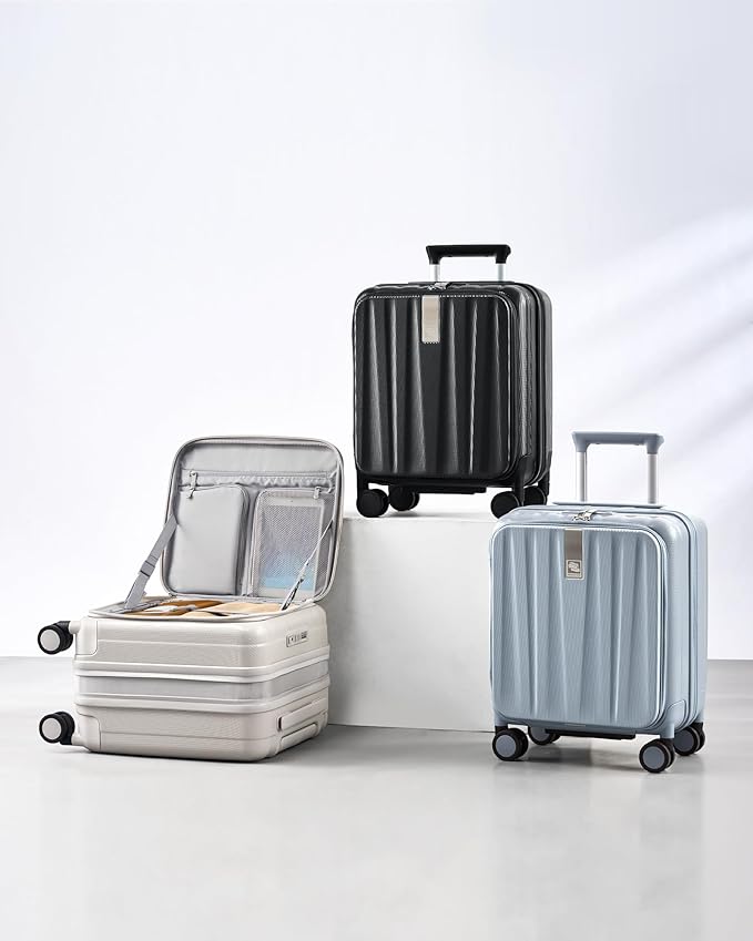 Hanke 16 Inch Expandable Under Seat Luggage with Wheels Top Opening Small Suitcase with Wheels Carry On Luggage Airline Approved Lightweight Hard Shell Suitcases for Weekender Overnight-Grey