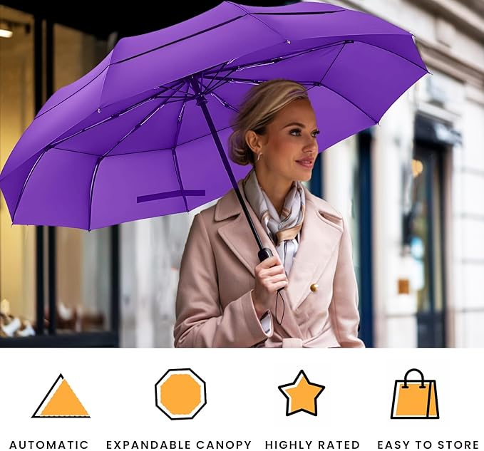 MRTLLOA 49/54/62 Inch Large Folding Golf Umbrella, Oversize Double Canopy Vented 10 Ribs Windproof Compact Travel Umbrellas for Rain
