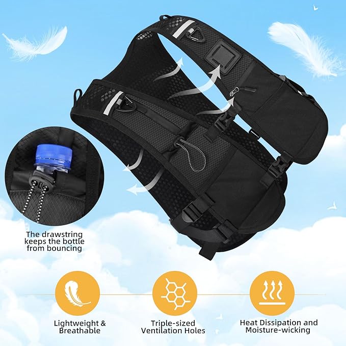 PELLOR Running Hydration Vest for Women Men, Adjustable Running Vest with Multi Pockets, Lightweight Chest Straps Reflective Hydration Backpack for Hiking Trail Cycling Marathon