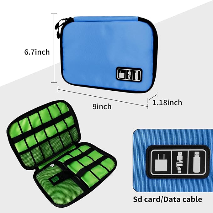 Electronics Travel Organizer,Portable Waterproof Electronic Travel Storage Bag for Small Charging Cord Storage,Charger,SD Card etc,for Travel,Business- Blue Green