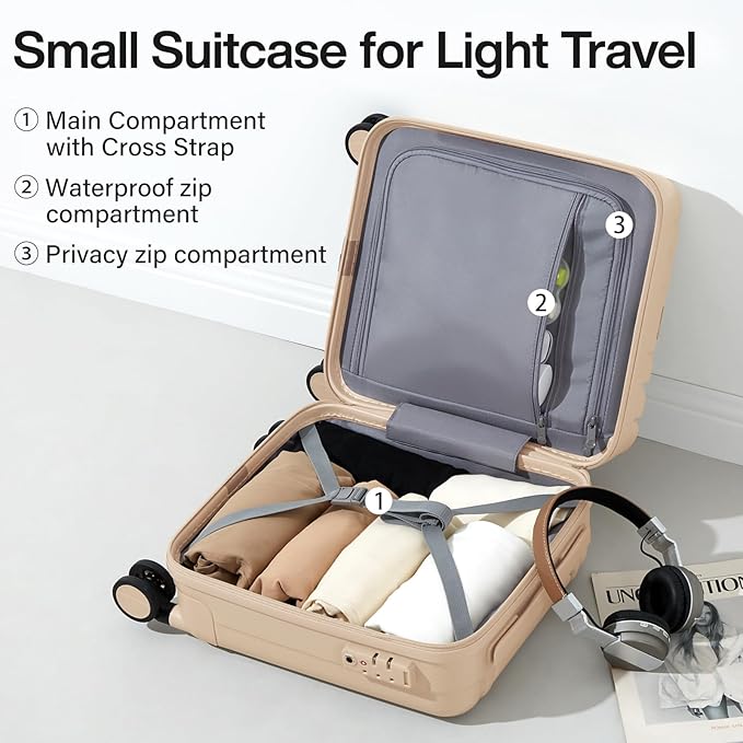 Hanke 14 Inch Underseat Carry On Luggage with Wheels Hard Shell Suitcases Carry On Bag Lightweight Small Mini Suitcase Travel Luggage for Travel Christmas Gifts for Birthday（Cuba Sand）