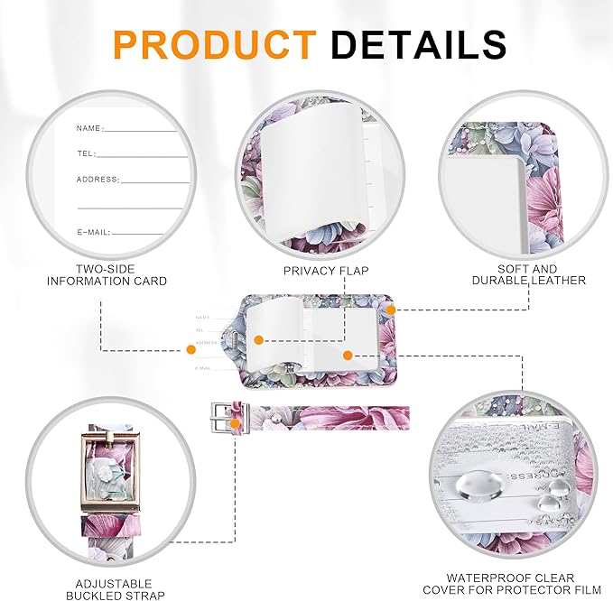 4 Pack Luggage Tag for Suitcases TSA Approved, Leather Suitcase Tags Identifiers, Cute Bag Name Travel Tags ID Labels for Women Men Cruise Airport Luggage Travel Essentials by Sodsay