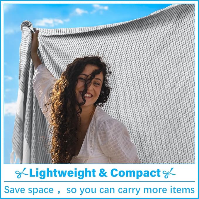 Oversized Turkish Beach Towel Blanket XXL Cotton Sandproof Towels Boho Woven Extra Large Big Sand Free Giant Throw Blankets Huge Quilt XL Picnic Camping Necessities Cloud For Adult Gifts Grey