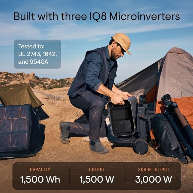Enphase IQ PowerPack 1500 + IQ Cart – Advanced portable power with microinverter technology, LCD touchscreen, 4G cellular, Wi-Fi & Bluetooth, IQ Cart for easy mobility during camping or home backup