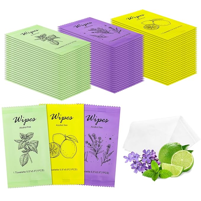 Individual Hand Wipes Wet Wipes Travel Size,Wet Wipes Individually Wrapped Bulk Cleansing Travel Size Wipes for Wedding Travel Restaurant Barbecue(60)