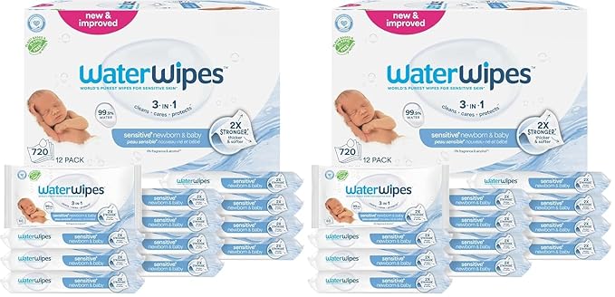 WaterWipes Sensitive+ Newborn & Baby Wipes, 3-In-1 Cleans, Cares, Protects, 99.9% Water, Unscented & Hypoallergenic, 1440 Count (24 Packs)