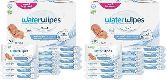 WaterWipes Sensitive+ Newborn & Baby Wipes, 3-In-1 Cleans, Cares, Protects, 99.9% Water, Unscented & Hypoallergenic, 1440 Count (24 Packs)