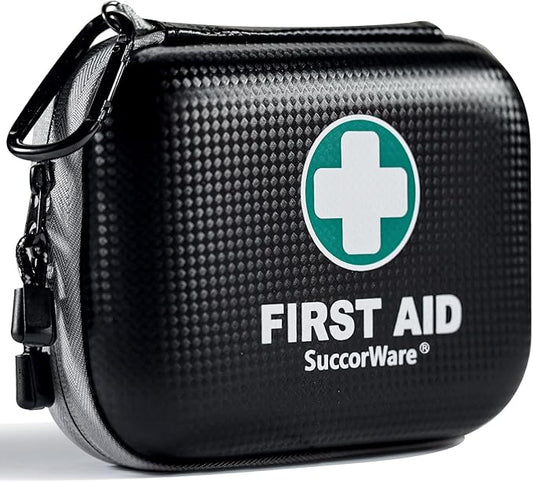 150 Pieces Mini First Aid Kit - Small Medical Kit with Hard Shell - Emergency First Aid Kit for Car, Travel, Home, Outdoor, Office, Camping, Hiking (Black)