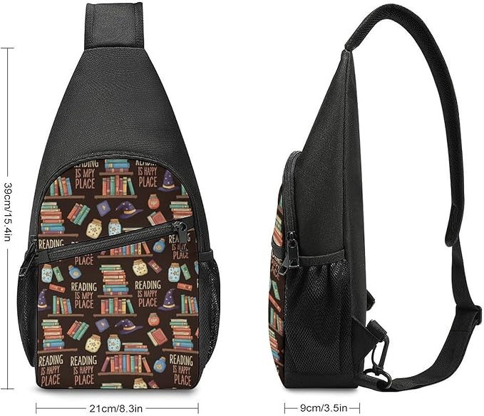SWEET TANG Women's Cool Chest Bag Gym Sack Fashion Sling Shoulder Backpack Outdoor Sports Daypack Reading Book Is My Happy Place, Multipurpose Adjustable Bag Small Camera Case for Daily Use