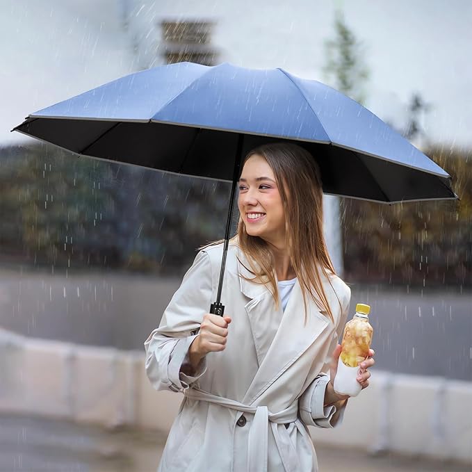 Yoobure Inverted Windproof Travel Umbrella - Automatic Umbrellas for Rain, Compact Folding with Reflective Stripe, Portable Large for Backpack, Lightweight with Sun UV Protection