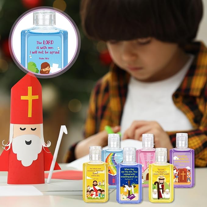 50 Pcs Christian Mini Hand Sanitizer Bulk Bible Verse Hand Sanitizer Religious Inspirational Favors 1fl oz Travel Size Hand Soap Gift for Pastor Church Prayer Christian Party Favors (Cartoon)