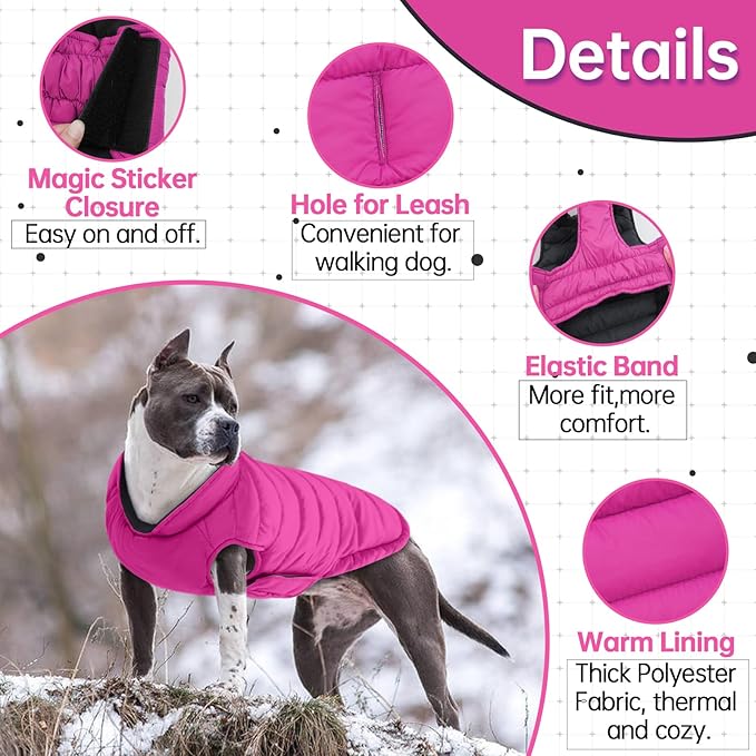 Lelepet Reversible Dog Coat Waterproof Dog Jacket Windproof Puffer Vest for Winter Warm Lightweight Coats for Large Dogs Adjustbale Hook & Loop Pet Apparel with Leash Hole, Golden Retriever, 3XL