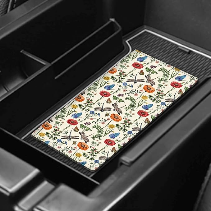 Leather Car Registration and Insurance Card Holder, Cute Car Accessories Vehicle Glove Box Car Organizer for Documents, Cards, License Cute Dragonfly Flowers