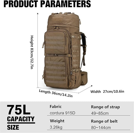 Mardingtop 75L Military Internal Frame Backpack for Men, Cordura Tactical Backpack with Recco for Snowboarding,Hiking,Camping
