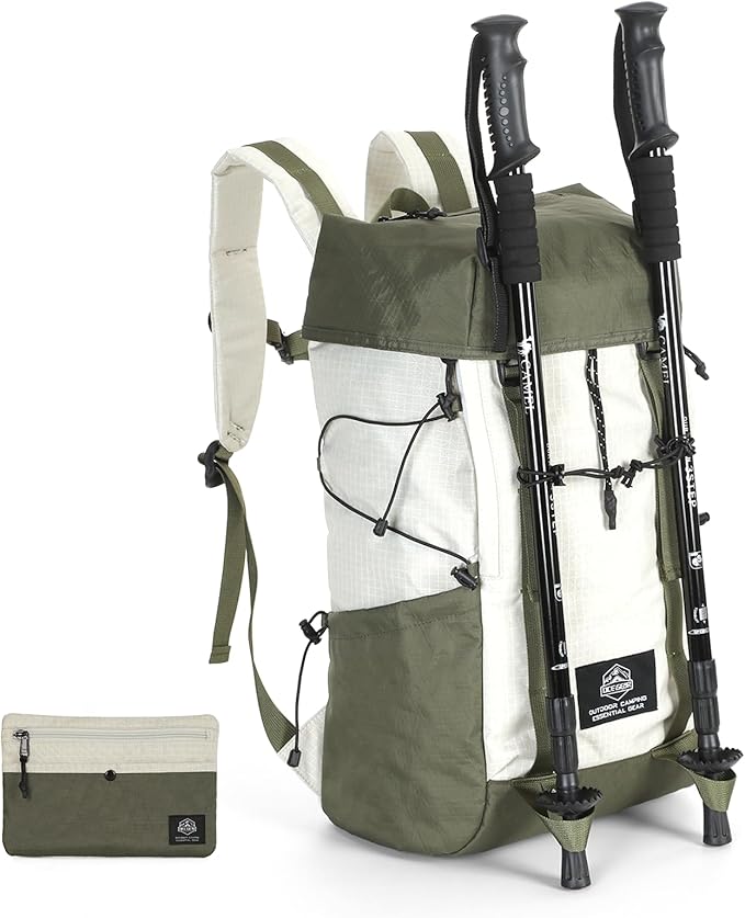 Hiking Backpack for Women Men Lightweight Camping Backpack with Rain Cover 30L Waterproof Hiking Daypack Bag with Hiking Pole Carrying System for Travel Trekking Mountaineering Large Capacity (Green)