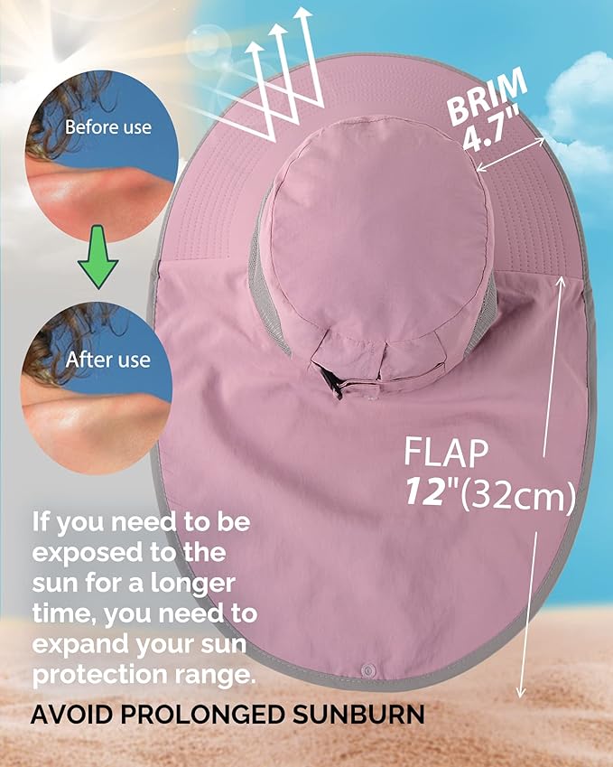 Camptrace Sun Hats for Women Men UPF 50+ UV Protection Wide Brim Hiking Fishing Hat with Neck Flap