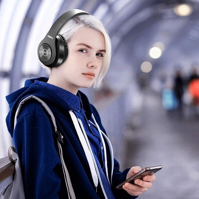TUINYO Bluetooth Headphones Wireless, Over Ear Stereo Wireles Headset 40H Playtime with deep bass, Soft Memory-Protein Earmuffs, Built-in Mic Wired Mode PC/Cell Phones/TV-Dark Grey …