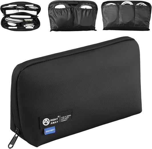 RIGHT AWAY Travel Tech Pouch，Waterproof Cord Case，Electronics Organizer Travel Case，Cable Organizer Storage Bag For Phone, Charger, Accessories(BLACK)
