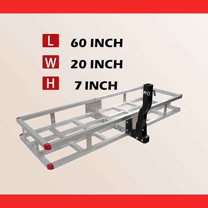 fouwick lugglage Basket, Folds Flat, Heavy Duty Hitch Cargo Basket (Aluminum 60x20x7)