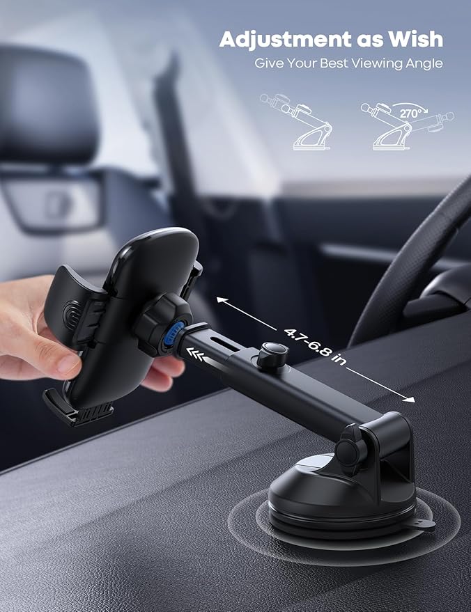 Lamicall Car Phone Mount - [Strongest Military-Grade Suction Cup] 360° Rotation Phone Holders for Your Car Quick Release Adjustable Phone Mount for Car Dashboard for iPhone 17 16 Pro Max Galaxy Truck