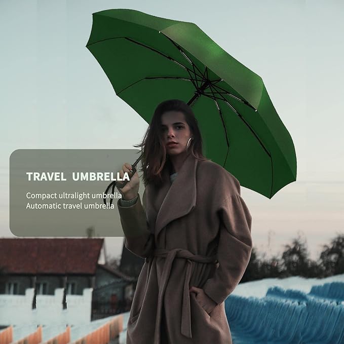 SIEPASA Windproof Travel Compact Umbrella-Automatic Umbrellas for Rain-Compact Folding Umbrella, Travel Umbrella Compact, Small Portable Windproof Umbrellas for Men Women Teenage. (Green)