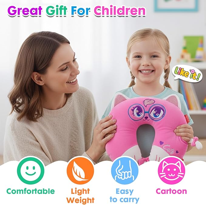 Travel Neck Pillow for Kids Adult Cute Soft Plush Memory Foam Airplane Neck Pillow for Traveling Animal Flight Pillow Head Rest Neck Support for Cars Long Flights