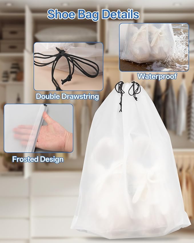 Teskyer Transparent Shoe Bags for Travel, 15.7" x 11.8" Waterproof Portable Travel Shoe Storage Bags for Packing - Travel Essentials for Men & Women, 12 PCS