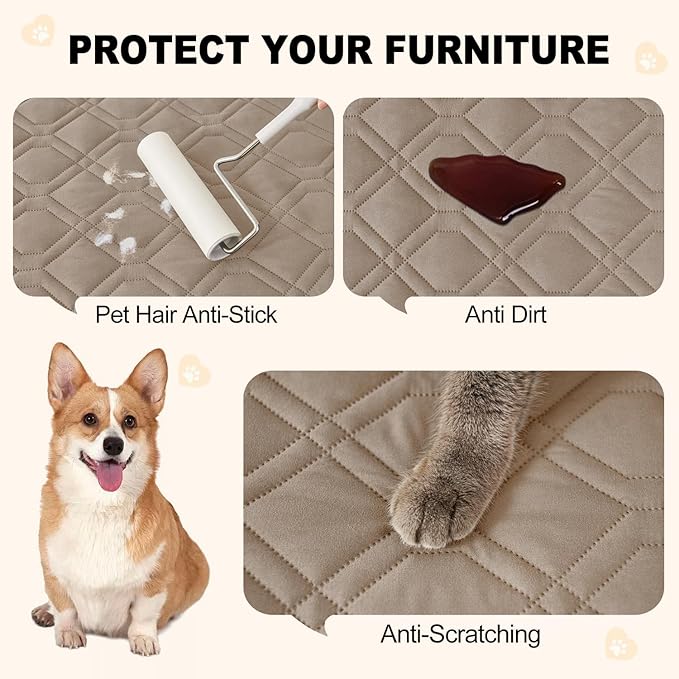 Smiry Waterproof Dog Blanket, 52x82 Inch Soft Pet Bed Cover Reversible, Washable Sofa Couch Furniture Protector for Small Medium Large Dog Puppy Cat, Geometric, Taupe/Beige