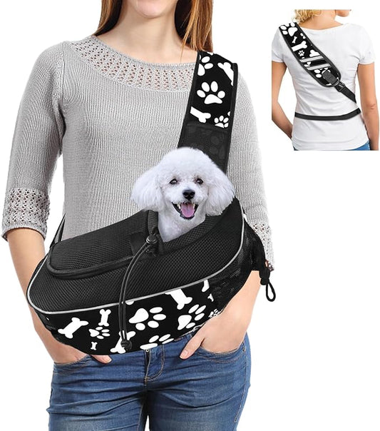 Gloppie Hands Free Dog Sling Carrier for Small Dogs Up to 10 lbs - Breathable Mesh Puppy Carrier Bag, Lightweight Pet Carrier for Travel, Hiking, Vet Visits Black, Medium