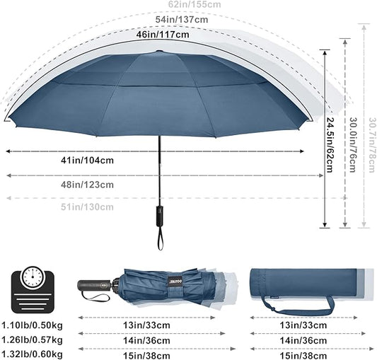 G4Free 42/46/54/62 Inch Large Golf Umbrella Compact Reverse Travel Umbrella 10 Ribs Windproof for Rain Double Canopy Automatic Open Close
