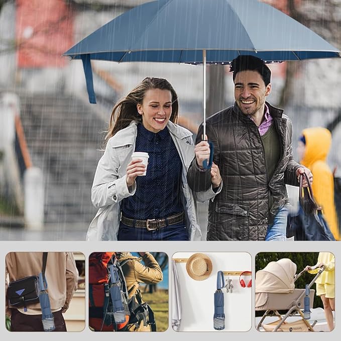 TOPSAIL 10 Ribs Inverted Umbrella with Carabiner Handle, Large Strong Windproof Umbrellas for Rain & Sun, 49" Portable Reverse Folding Compact Travel Umbrella with Safe Reflective Strip, for Women Men