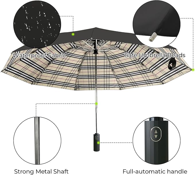 LLanxiry Compact Travel Umbrella, 44" Canopy, Automatic Open/Close Windproof Umbrella, 210T Pongee, 8-Rib Fiberglass, Travel Size Mini, Portable Rain/Sun Umbrellas UPF 50+ with Cover