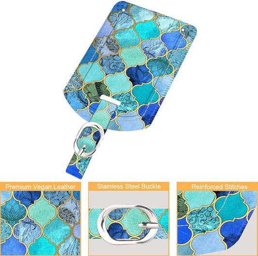 FINTIE 2 Pack Luggage Tags, Leather Name ID Labels with Privacy Cover for Travel Bag Suitcase, Theme - Cool Jade