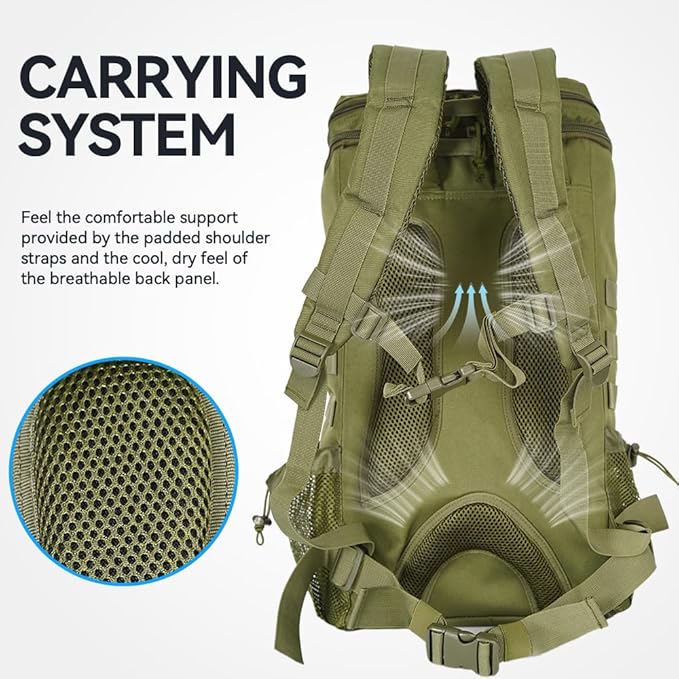 Hiking Backpack 25L for Men & Women, Waterproof Breathable Daypack, Lightweight Camping Backpacking Backpack with MOLLE System-Green