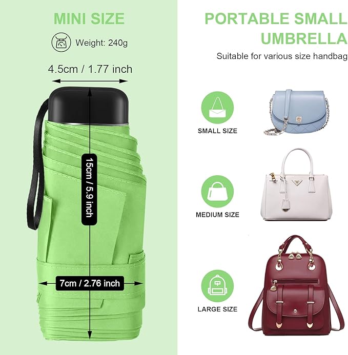LEAGERA Compact Travel Umbrella with Case - Mini Umbrella for Purse, Small Lightweight &Tiny Design Perfect for Parasol Outdoor Sun&Rain Umbrellas