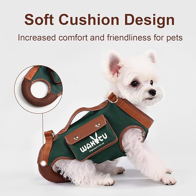 Wakytu Dog Lift Harness Dog Carrier Dog VES Harness Adjustable Dog Leash with Small Puppy Treat Bag（Green,L）