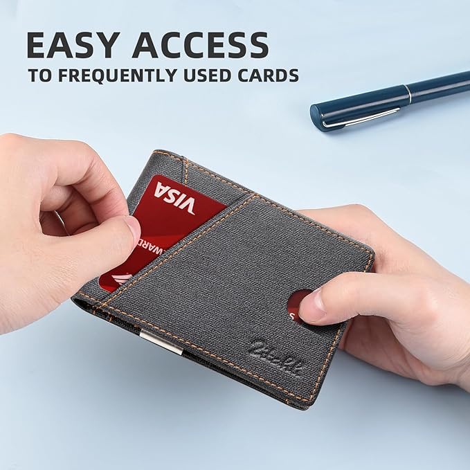 Zitahli Wallet for Men - with Money Clip Slim Leather Slots Credit Card Holder RFID Blocking Bifold Minimalist Wallets with Gift Box