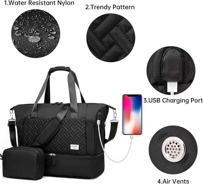 Duffle Bag for Travel, Weekender Bag with Shoe Compartment, Carry On Overnight Bag for Women with Toiletry Bag, Gym Bag with Wet Pocket, Hospital Bags for Labor and Delivery Beige