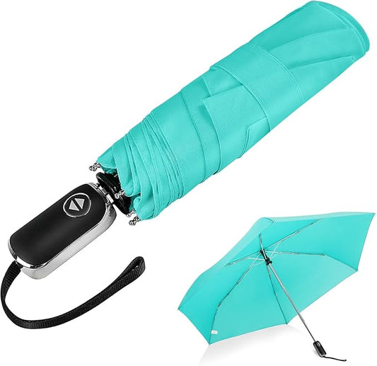 LEAGERA Compact Travel Umbrella for Purse - Flat Handle, Waterproof for Light Rain